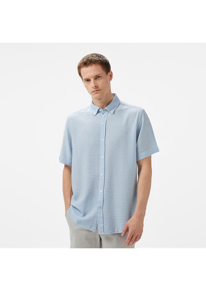 Erkek Mavi Classic Fit Çizgili Gömlek