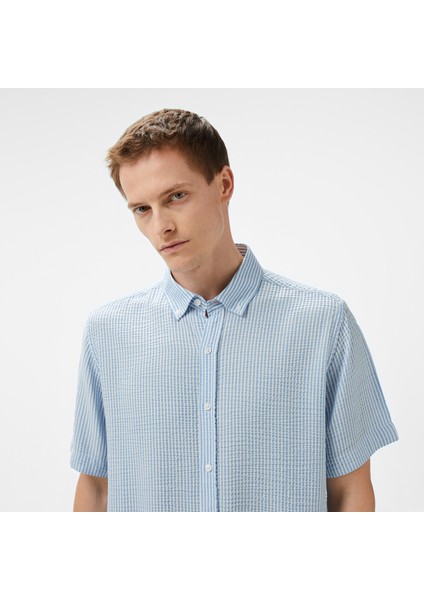 Erkek Mavi Classic Fit Çizgili Gömlek fırsatları