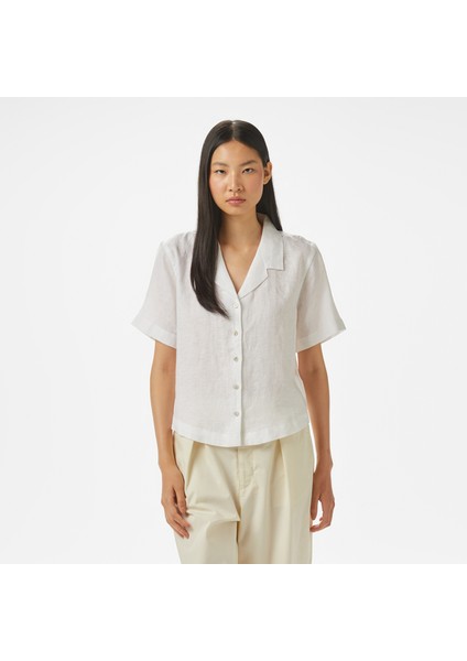 Kadın Beyaz Regular Fit Keten Gömlek