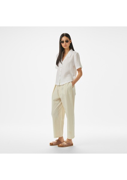 Kadın Beyaz Regular Fit Keten Gömlek modelleri