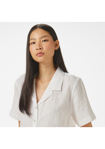 Kadın Beyaz Regular Fit Keten Gömlek fırsatları