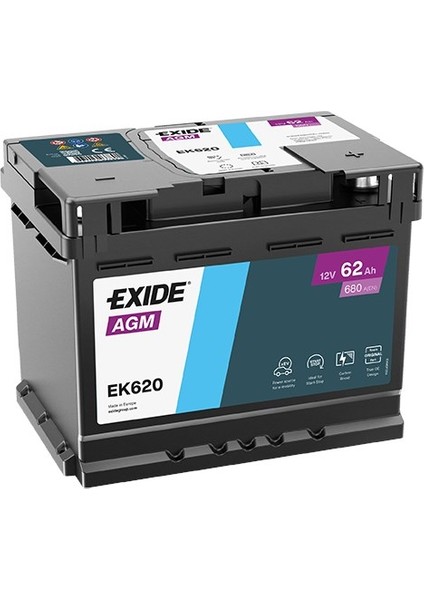 Exıde EK620 12V 62AH 680A Start Stop Agm Akü (Üretim TARIHI:2025)