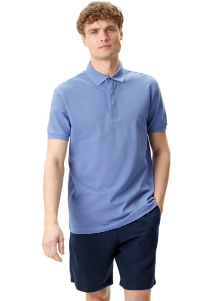 Erkek Mavi Slim Fit Polo Yaka T-Shirt