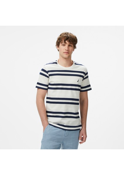 Erkek Krem Regular Fit Çizgili T-Shirt