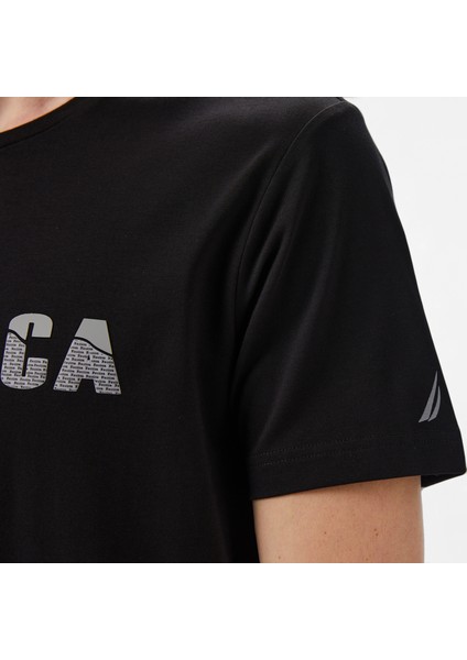 Erkek Siyah Regular Fit Baskılı T-Shirt