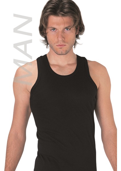 Erkek Siyah Ribana Atlet % 100 Pamuklu Atlet 3'lü Paket 101-3S