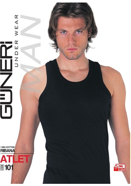 Erkek Siyah Ribana Atlet % 100 Pamuklu Atlet 3'lü Paket 101-3S modelleri