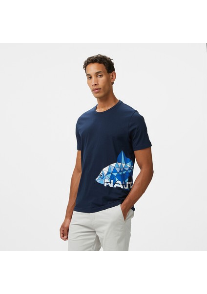 Erkek Lacivert Regular Fit Baskılı T-Shirt