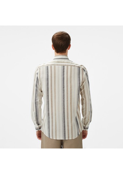 Erkek Kahverengi Classic Fit Çizgili Gömlek fiyatları