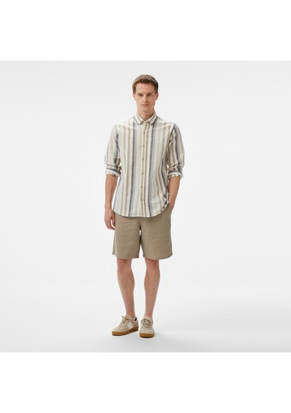 Erkek Kahverengi Classic Fit Çizgili Gömlek modelleri