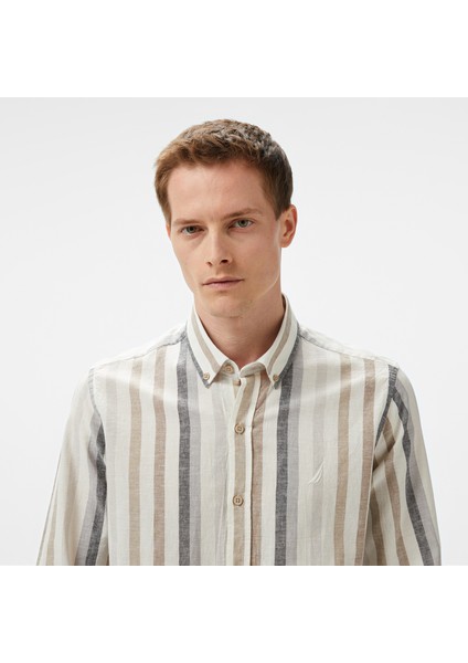 Erkek Kahverengi Classic Fit Çizgili Gömlek fırsatları