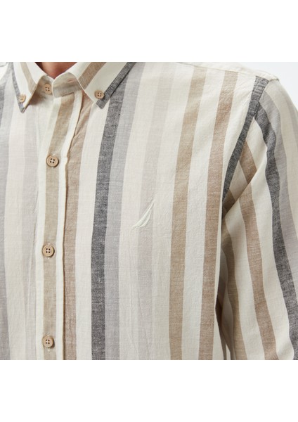 Erkek Kahverengi Classic Fit Çizgili Gömlek indirimleri