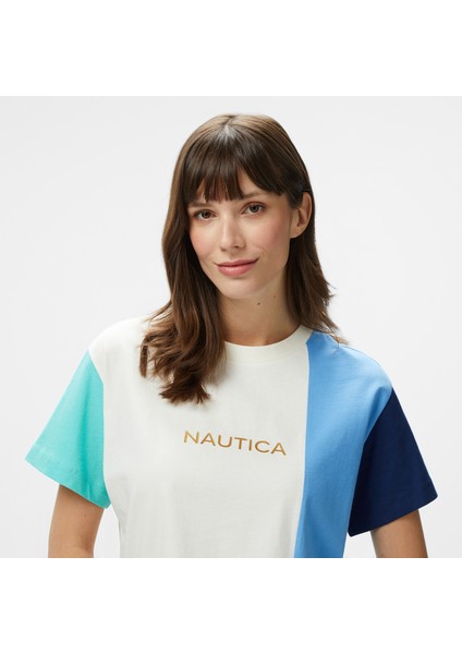 Kadın Mavi Regular Fit Renk Bloklu T-Shirt fırsatları