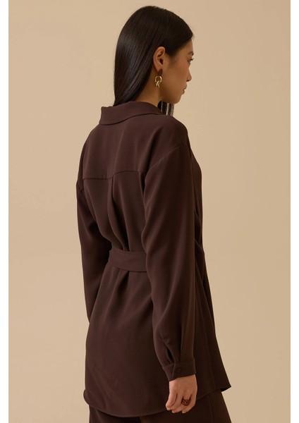 Kadın Boncuk Detaylı Bağlamalı Kruvaze Tunik 0007 Kahverengi fırsatları