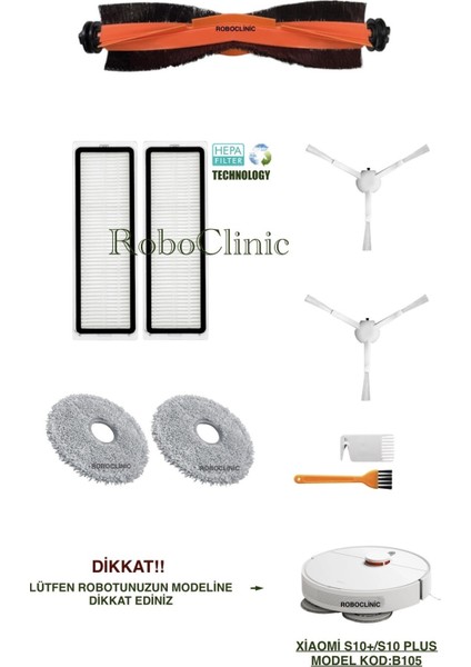 Xiaomi Robot Vacuum S10+ / S10 Plus Robot Süpürge Uyumlu Yedek Fırça, Hepa Filtre, Mop - 9 Parça