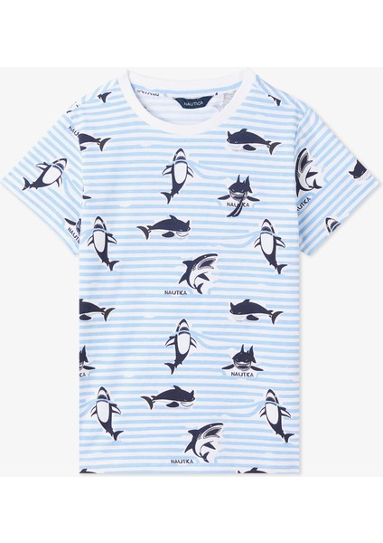 Erkek Çocuk Mavi Regular Fit Baskılı T-Shirt