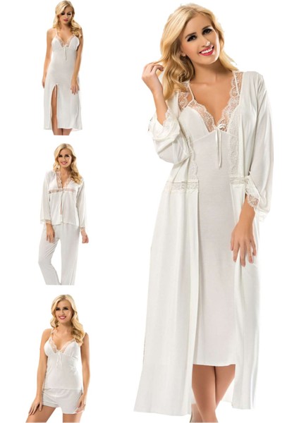 Zengezur Ekru Penye Çeyizlik 6' Lı Set - 1510 - Beden S/m