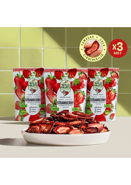 Kurutulmuş Çilek - Soft Dried - Atıştırmalık Kuru Meyve 3 x 50 gr