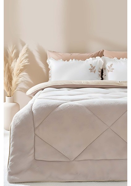 Bej Loura Tek Kişilik Çift Taraflı Lüx Wellsoft Yorgan 155x215 cm