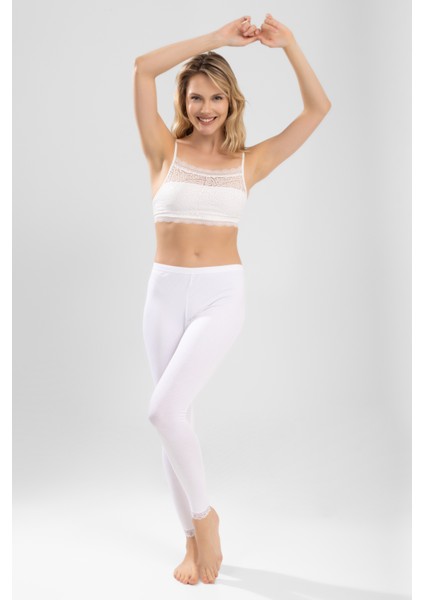Kadın Bilekleri Güpürlü Tayt 8905 Beyaz modelleri