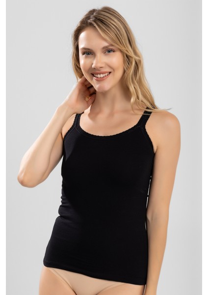 Kadın Ip Askılı Dantel Detaylı Atlet 6687 Siyah