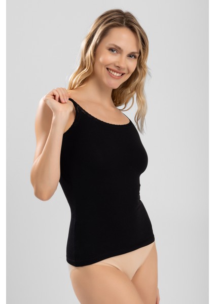 Kadın Ip Askılı Dantel Detaylı Atlet 6687 Siyah fırsatları