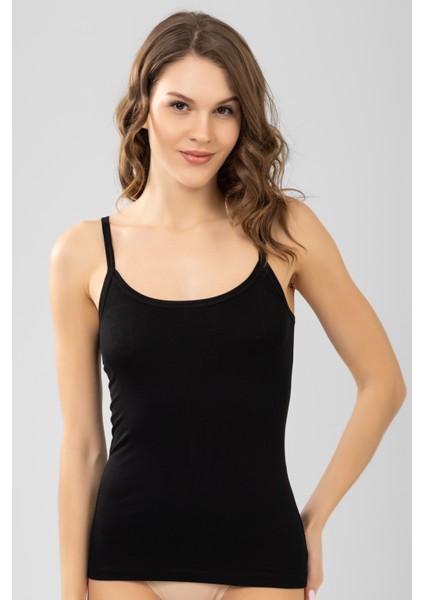 Kadın Ince Askı Bamboo Düz Atlet 6122-1 Siyah