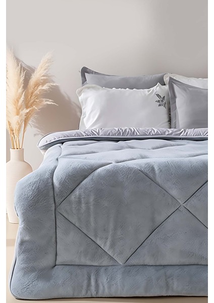 Gri Loura Tek Kişilik Çift Taraflı Lüx Wellsoft Yorgan 155x215 cm