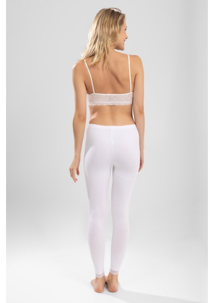 Kadın Bilekleri Güpürlü Tayt 8905 Beyaz