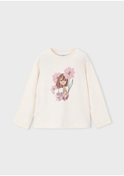 4-10 Yaş Kız Çocuk Bej Renk Çiçek ve Kız Baskılı Pamuklu Sweat, Pembe ve Gri Taytlı 3’lü Takım fiyatları