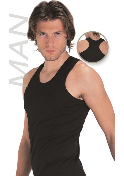 Erkek Siyah Ribana Atlet % 100 Pamuklu Body Atlet 3’lü Paket 103-3S