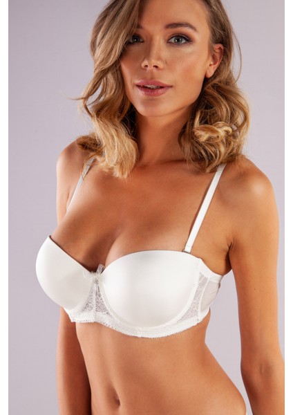 Gala Push-Up Strapless Bra, Ekru Konforlu ve Şık Sütyen, Strapless