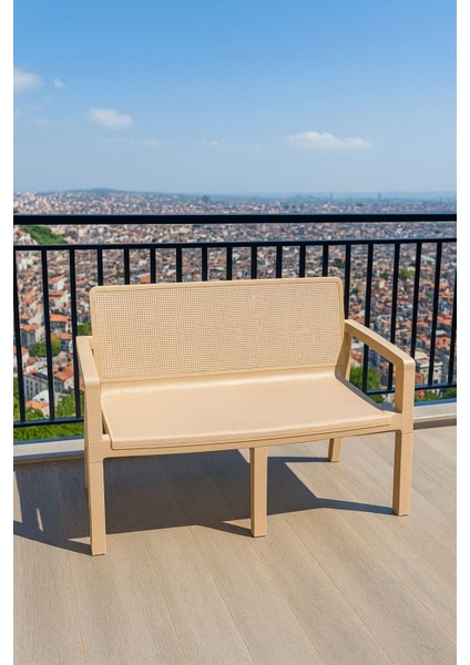Prestij 2 Kişilik Mindersiz Plastik Bank, Bahçe Balkon Teras Plastik Koltuk