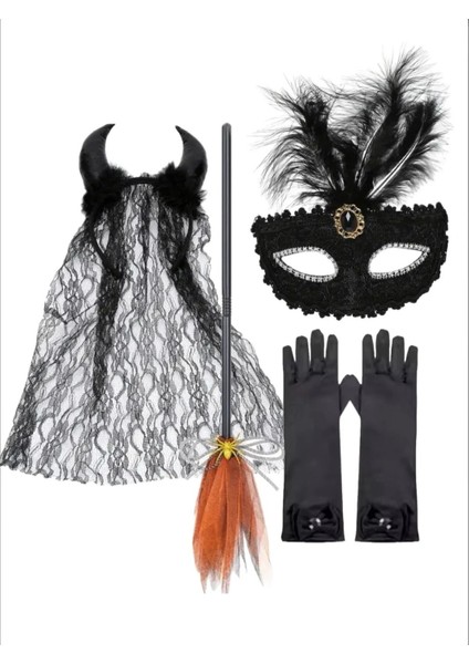 Cadılar Bayramı Maske Süpürge Eldiven Boynuz