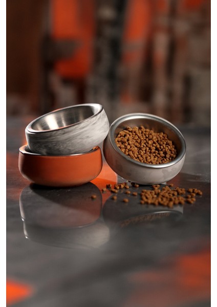 Beton Kedi ve Köpek Mama/su Kabı | Paslanmaz Çelik Iç Hazneli, Devrilmez ve Hijyenik Besleme Kabı