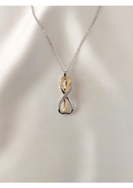 Kadın Çelik Sarılan Sonsuz Birliktelik Çift Kolyesi