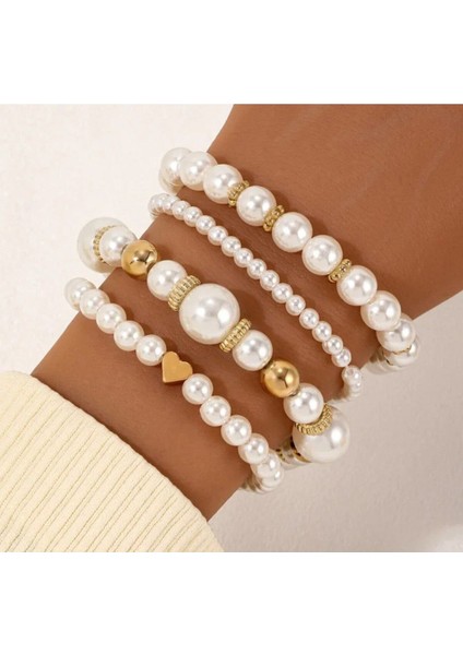 4'lü Zarif Beyaz Kadın Bileklik Seti