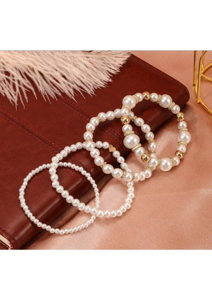 4'lü Zarif Beyaz Kadın Bileklik Seti modelleri