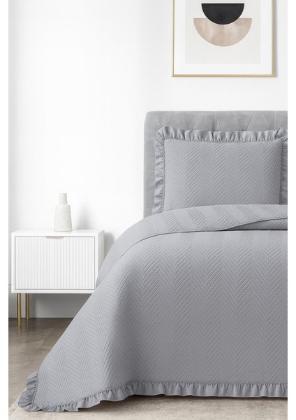 Dubai Elyaf Dolgulu Tek Kişilik 180X240 cm Yatak Örtüsü Gri