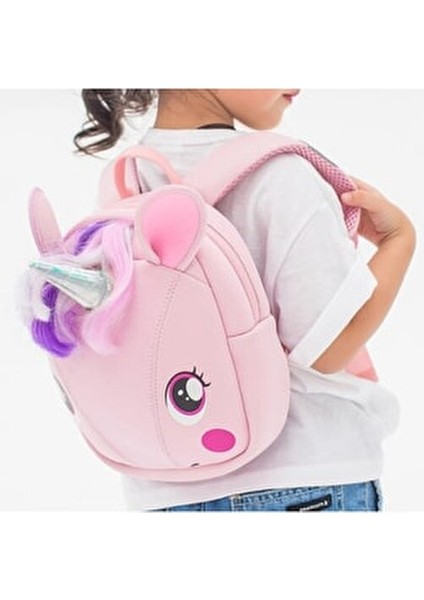 Unicorn Sırt Çantası Pembe Renkli Su Geçirmez ve Yastıklı Askılı 0-6 Yaş Çocuklar İçin