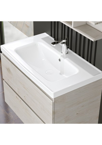 Safir Beyaz Etajer Uyumlu Lavabo 80x45 cm