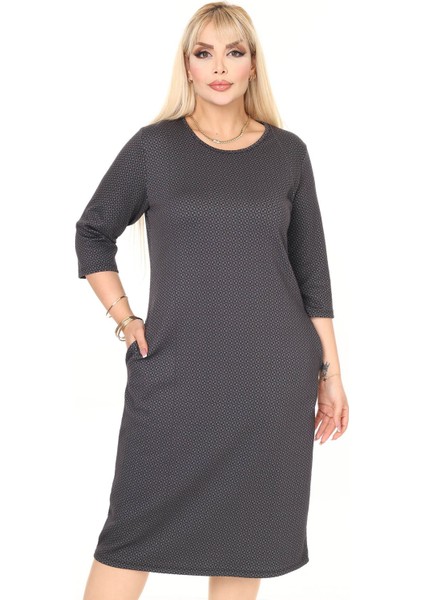 Çift Cepli Desenli Esnek Kışlık Büyük Beden Midi Elbise 29D-2715 fiyatları