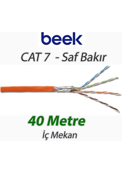 Cat7 - 40 Metre Saf Bakır S/ftp Iç Mekan Data KABLOSUAWG23 Lsoh 1200 Mhz Turuncu
