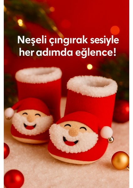 Yılbaşı, Noel Baba Kaydırmaz Taban Çıngıraklı Kırmızı Bebek Panduf fiyatları