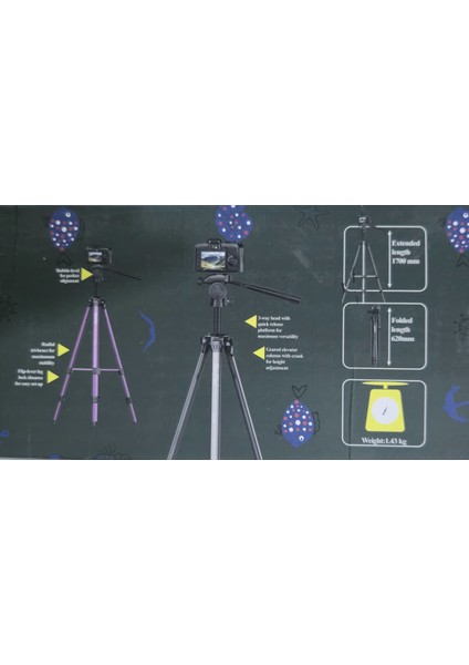 Neepho NTP-690 Kalın Bacaklı Alüminyum Tripod | 170 cm Yükseklik | Telefon ve Fotoğraf Makinesi Uyumlu | Taşıma Çantalı Profesyonel 3 Ayak