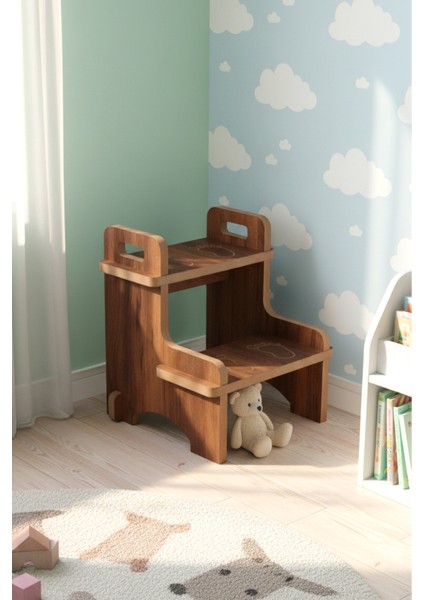 Ahşap Montessori Eğitici Kaymaz Çocuk Basamak-Tabure Banyo, Lavabo Merdiven Yükseltici