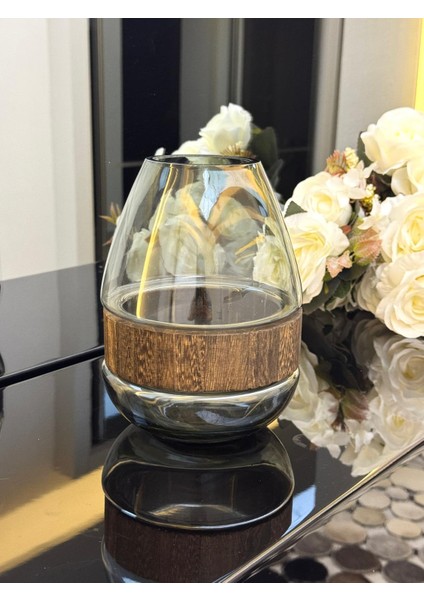 Ahşap Detaylı Cam Vazo 20/9 CM