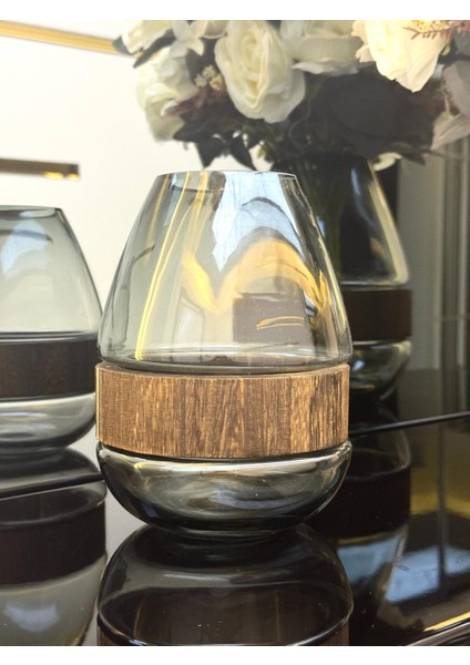 Ahşap Detaylı Cam Vazo 20/9 CM