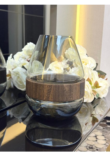 Ahşap Detaylı Cam Vazo 20/9 CM