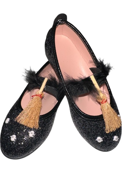 Kız Çocuk Cadılar Bayramı Ayakkabı Halloween Siyah Ayakkabı Babet Parti Doğum Günü